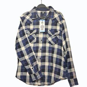 Frye Men's Soft Cotton Front Pockets Jacquard Flannel Shirt Large New w Tags